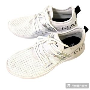 NAUTICA Women's Yurem Logo-Strap Mesh Sneakers Antique White Sport Shoes Sz 7